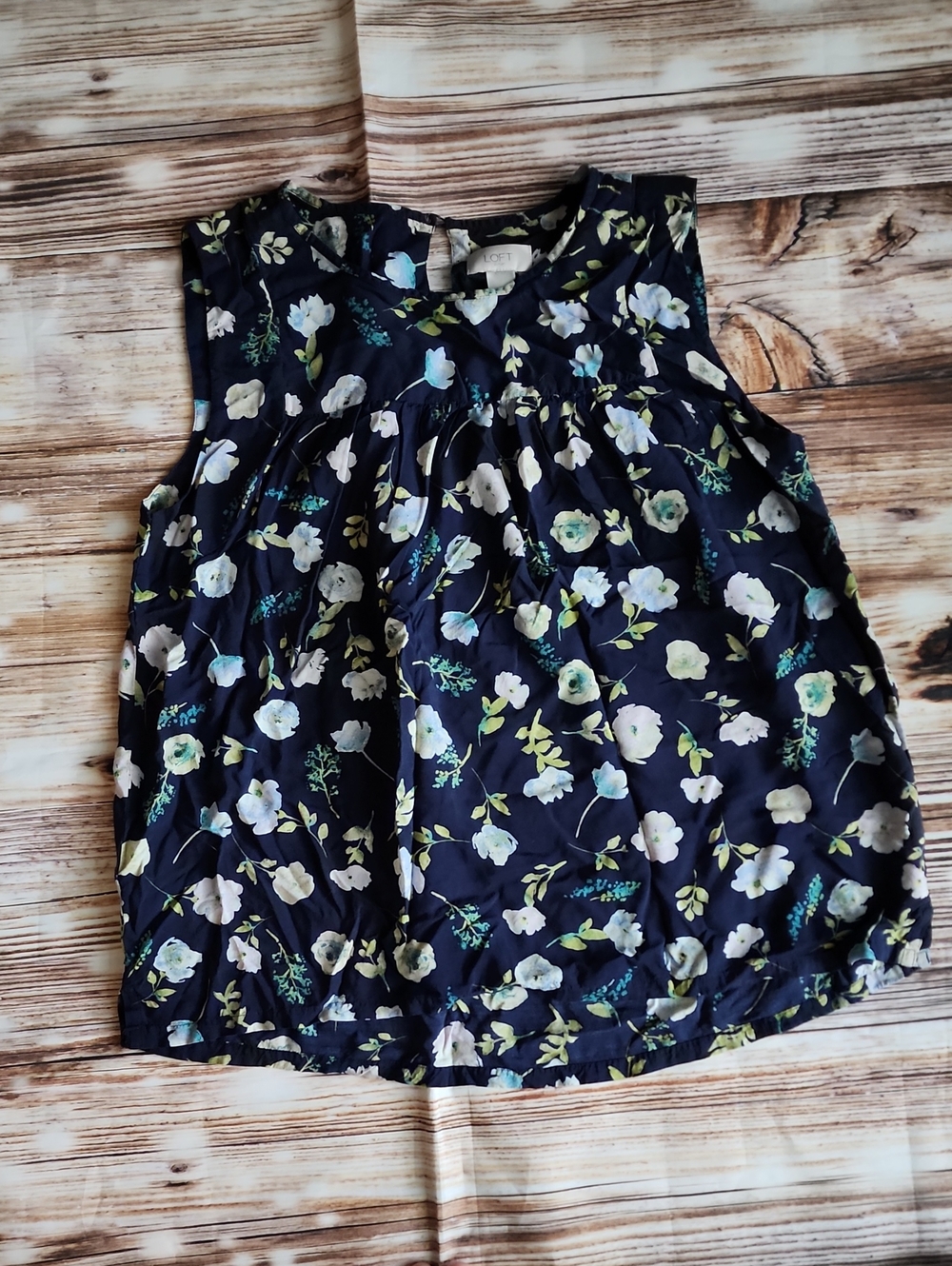 LOFT Navy Floral Tie-Back Blouse